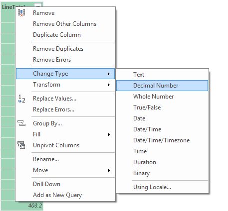 linetotal change type